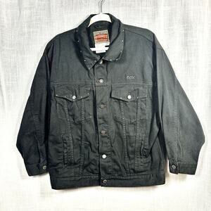 VTG Wrangler Hero Jacket Sz M Black Denim Trucker Jean Coat With Handmade Design